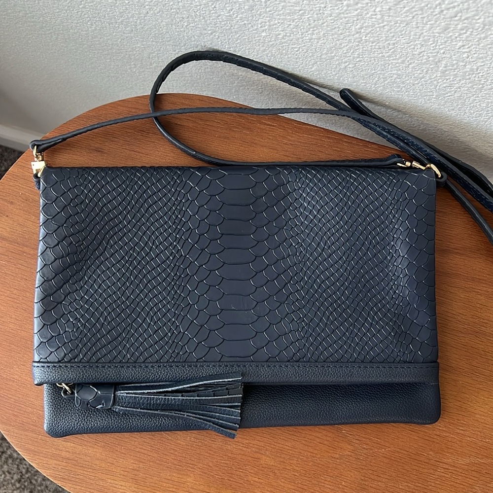 GiGi New York fold over clutch bag navy